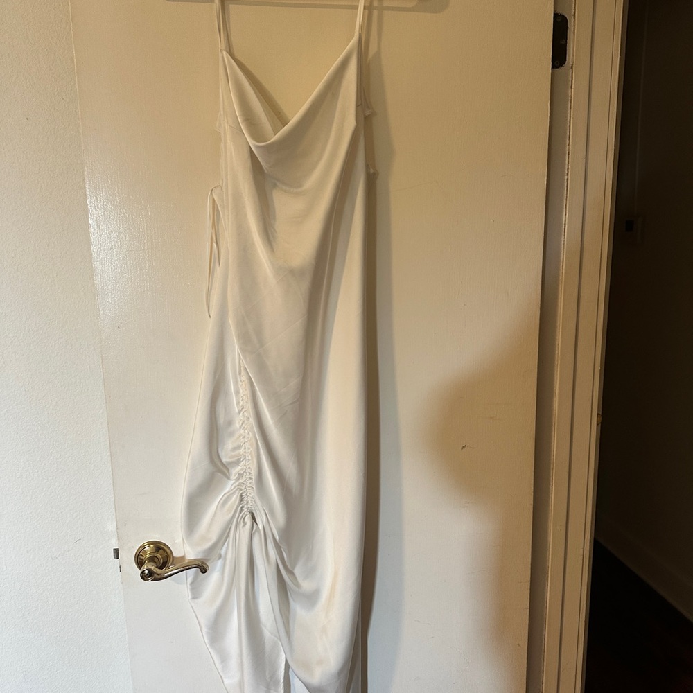 Elegant White satin Draped Dress